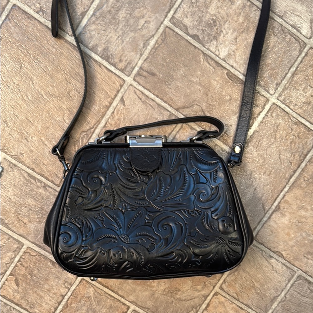 Patricia Nash Black Crossbody Bag with Embossed Design